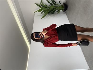 Kırmızı Simli Kruvaze Çıtçıtlı Body