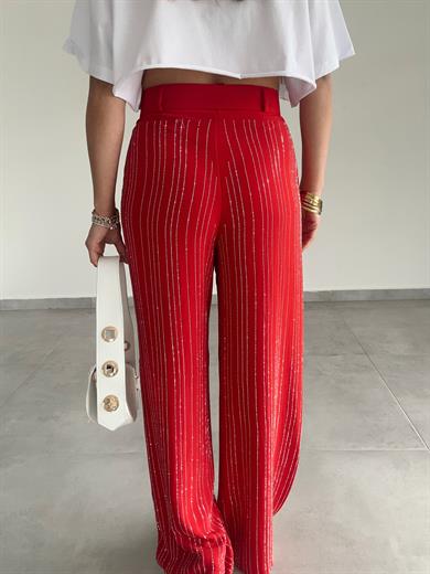 Kırmızı Taş İşlemeli Premium Palazzo