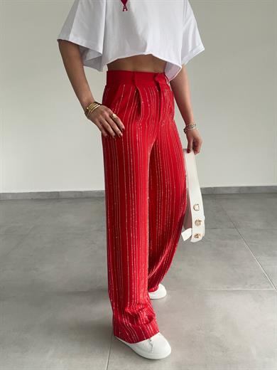 Kırmızı Taş İşlemeli Premium Palazzo