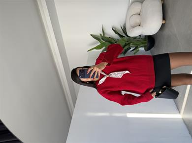 Kırmızı Uzun Kol Fülarlı Kazak