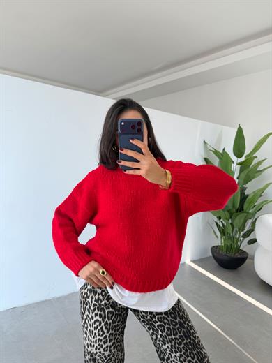 Kırmızı Uzun Kollu Kazak