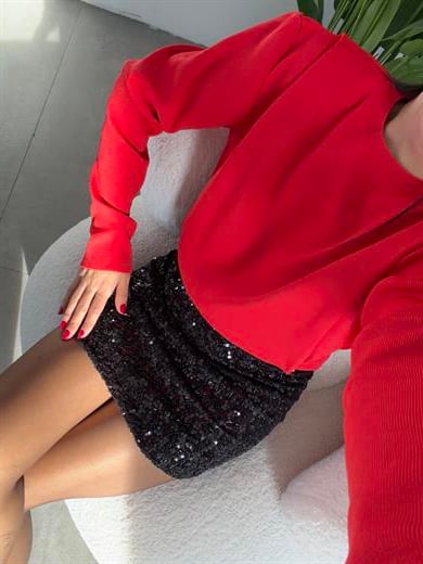 Kırmızı Vatkalı Triko Kazak