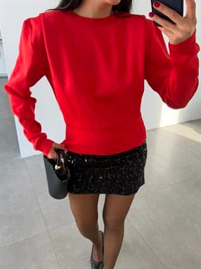 Kırmızı Vatkalı Triko Kazak