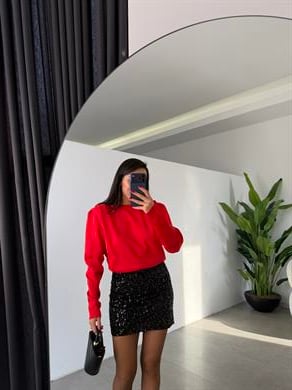 Kırmızı Vatkalı Triko Kazak