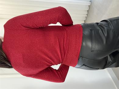 Kırmızı Yaım Balıkçı Simli Bluz