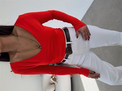 Kırmızı Zıbınlı Uzun Kol Body