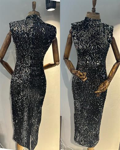 Kolsuz Maxi Streç Elbise-Gold