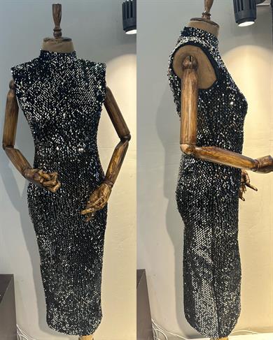 Kolsuz Maxi Streç Elbise-Gold