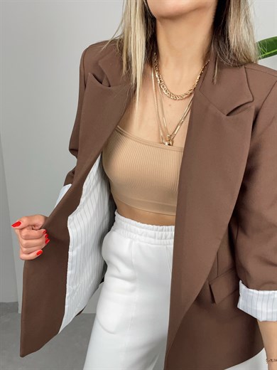 Kolu Katlamalı Kahve Blazer Ceket