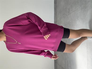 Koyu Fuşya Rezerve Yanları Yırtmaç Detaylı Sweat