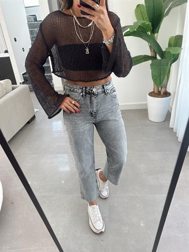 Açık Gri Boyfit Kesikpaça Pantolon