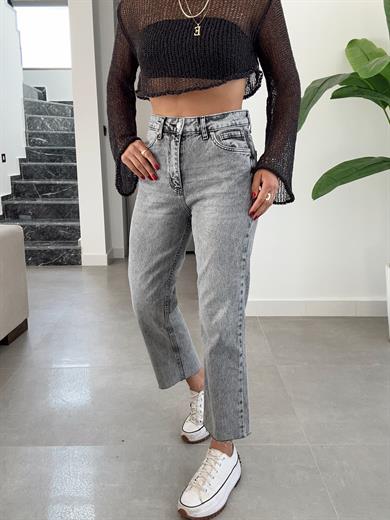 Açık Gri Boyfit Kesikpaça Pantolon