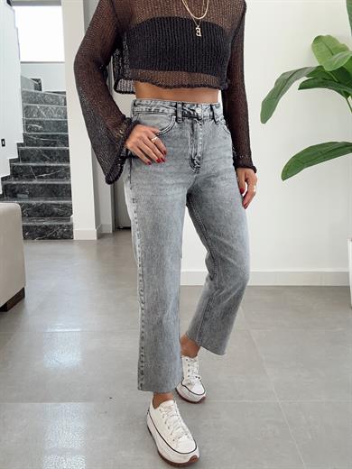 Açık Gri Boyfit Kesikpaça Pantolon