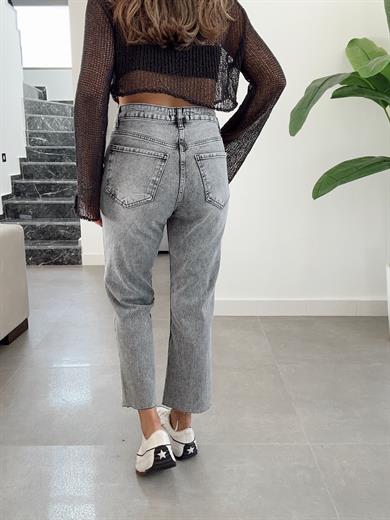 Açık Gri Boyfit Kesikpaça Pantolon