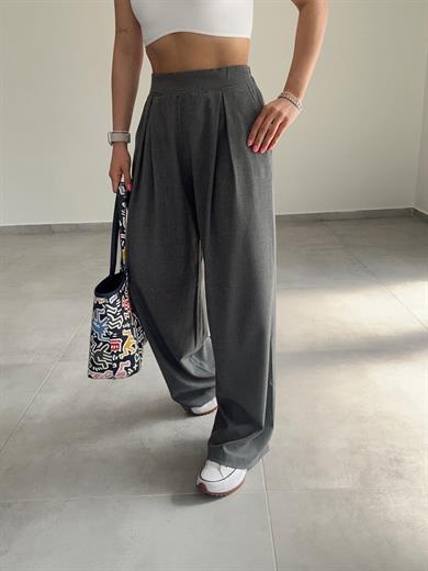 Koyu Gri Çift Pileli Pantolon