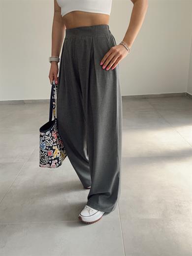 Koyu Gri Çift Pileli Pantolon