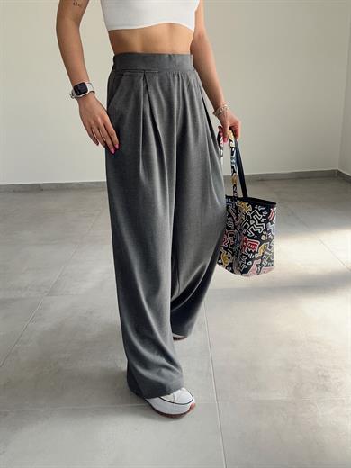 Koyu Gri Çift Pileli Pantolon