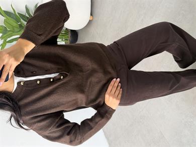 Koyu Kahve 4 Düğmeli Triko Kazak