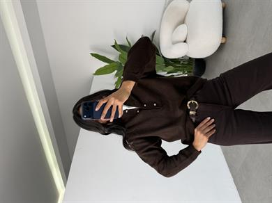 Koyu Kahve 4 Düğmeli Triko Kazak