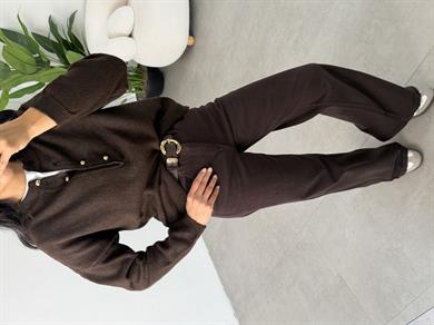 Koyu Kahve 4 Düğmeli Triko Kazak