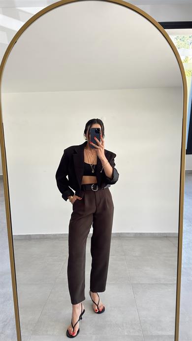 Koyu Kahve Kemerli Pantolon