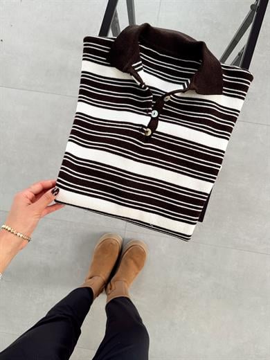 Koyu Kahve- Krem Polo Yaka Kazak