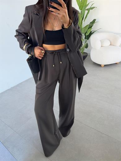 Koyu Kahve Yandan Bağlamalı Blazer