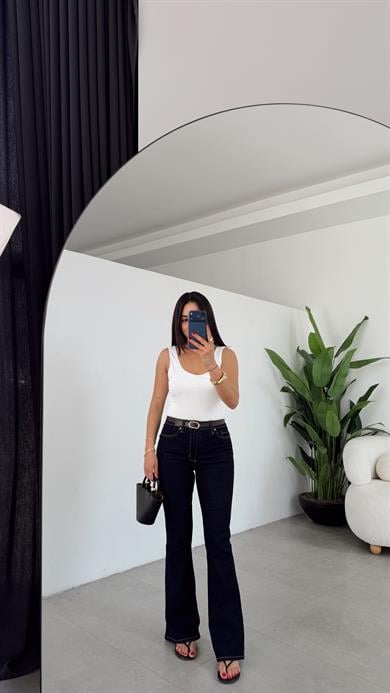 Koyu Mavi İspanyol Paça Jean