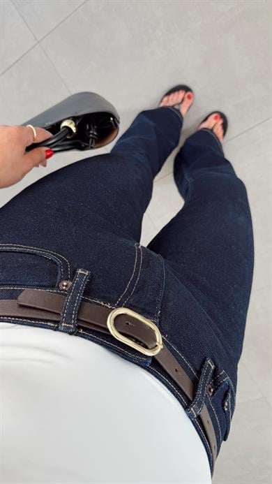 Koyu Mavi İspanyol Paça Jean