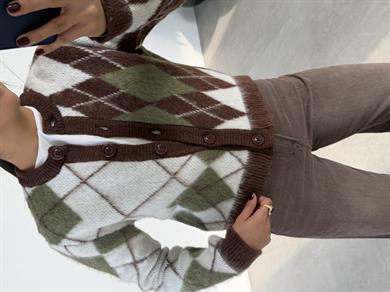 Koyu Tarçın-Kemik Baklava Desen Hırka