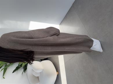 Koyu Vizon Uzun Salaş Maxi Triko Hırka