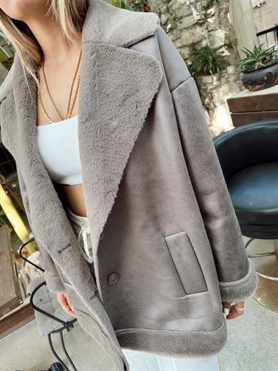 Koyu Vzon İçi Kürklü Mont