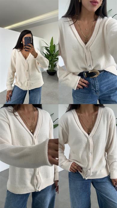 Krem 4 Düğmeli Hırka