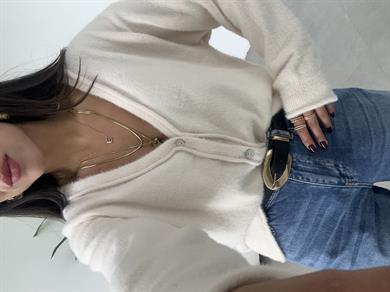 Krem 4 Düğmeli Hırka