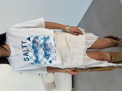 Krem Balıkçı T-Shirt