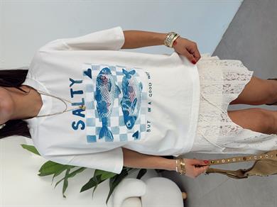 Krem Balıkçı T-Shirt