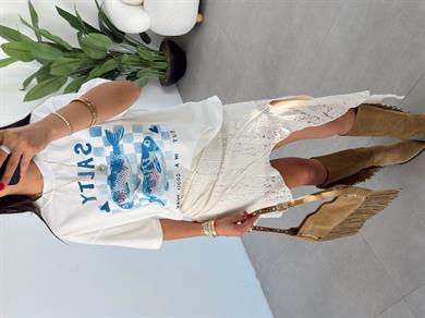 Krem Balıkçı T-Shirt