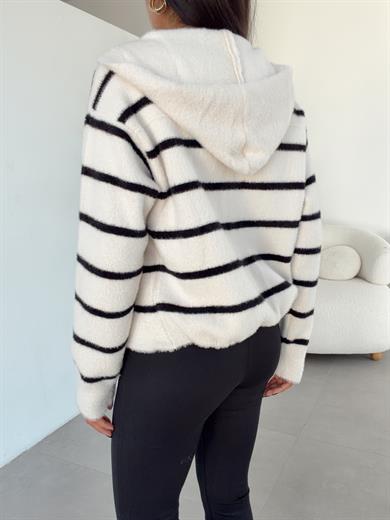 Krem Cepli Kapşonlu Hırka