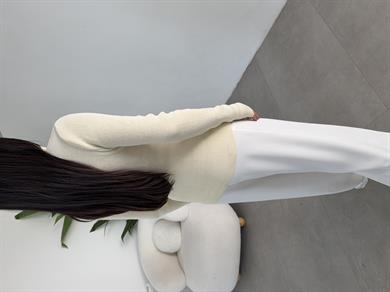 Krem Çıtçıt Detaylı Triko Kazak