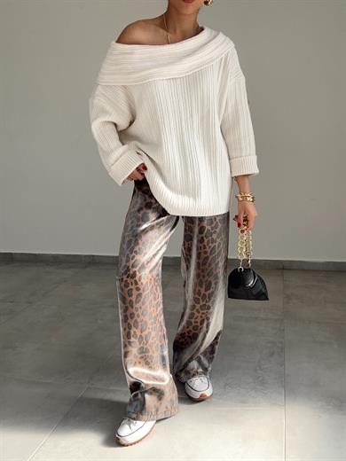 Krem Degaje Yaka Fitilli Kazak