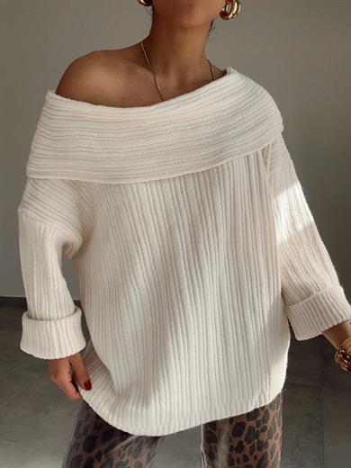 Krem Degaje Yaka Fitilli Kazak