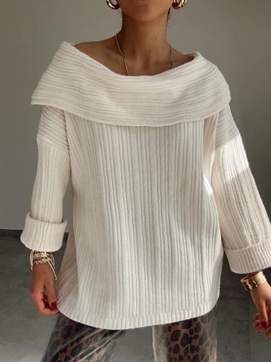 Krem Degaje Yaka Fitilli Kazak