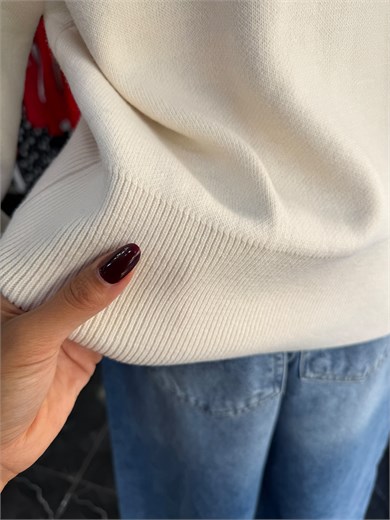 Krem Fermuarlı Hırka