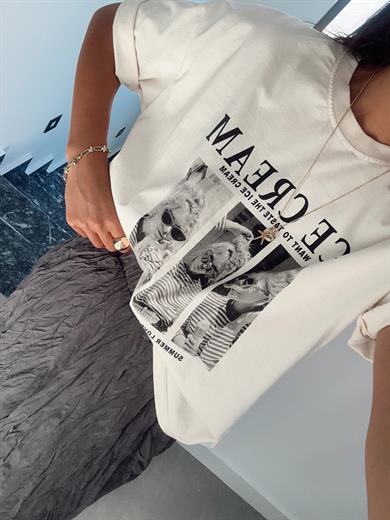 Krem Ice Cream Baskılı Tshirt