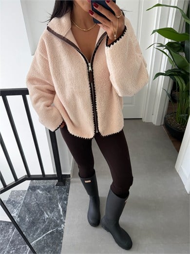 Krem Kahve Çoban Dikiş Polar Sweat