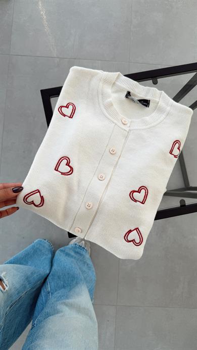 Krem Kalp Nakışlı Hırka