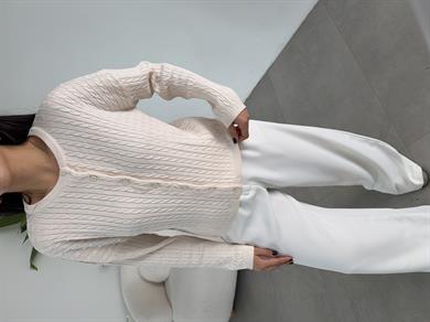 Krem Saç Örgülü Hırka