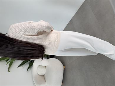 Krem Saç Örgülü Hırka