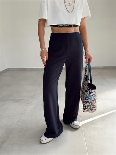 Krep Kemersiz Palazzo Lacivert Pantolon