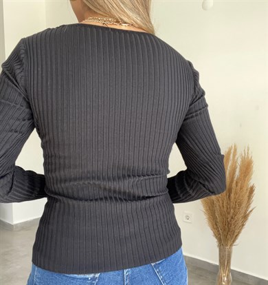 Kruvaze Fitilli Siyah Kazak